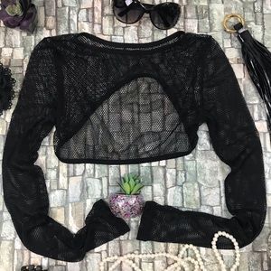Long sleeves mesh-crop top